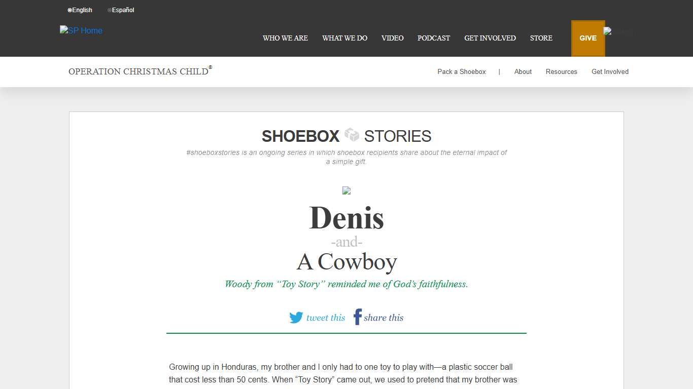 Operation Christmas Child Shoebox Stories: Denis and a Cowboy